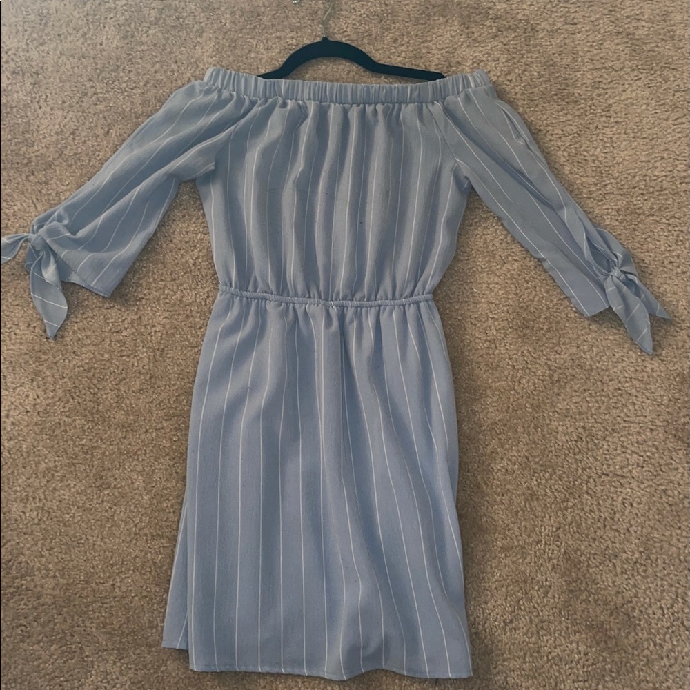 Baby blue over the shoulder dress